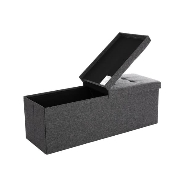 Bänk med förvaringsutrymme, förvaringslåda med lock, vikbar, lastkapacitet 300 kg, 120L, 38 x 110 x 38 cm, linnetyg mörkgrå