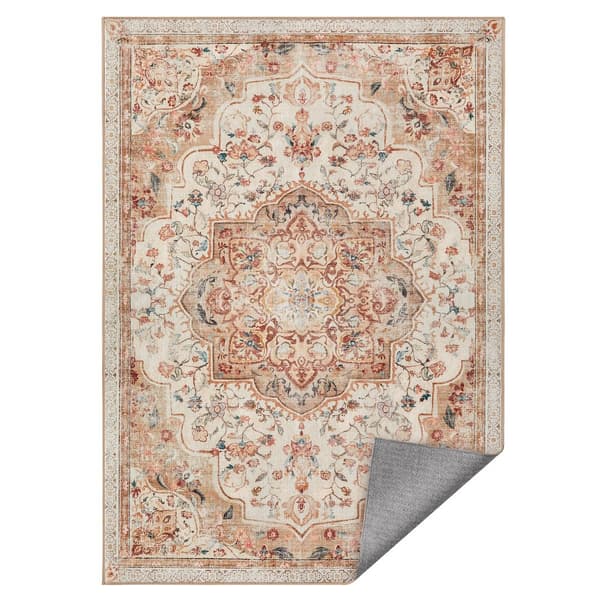 Matta 120 x 170 cm Vardagsrumsmatta Halksäker matta Traditionell Vintage Style Vardagsrum Kök Hall Matsal Maskintvättbar Cappuccino Beige