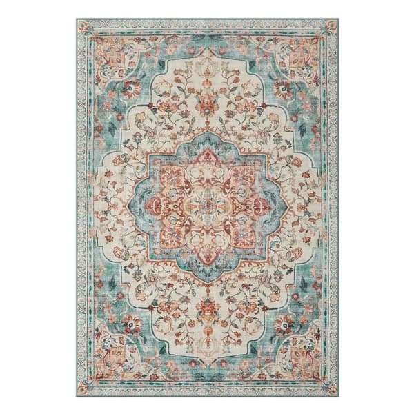 Area Rug 120 x 170 cm Living Room Rug Non-Slip Rug Traditional Vintage Style Living Room Kitchen Hallway Dining Room Machine Washable Aqua Blue