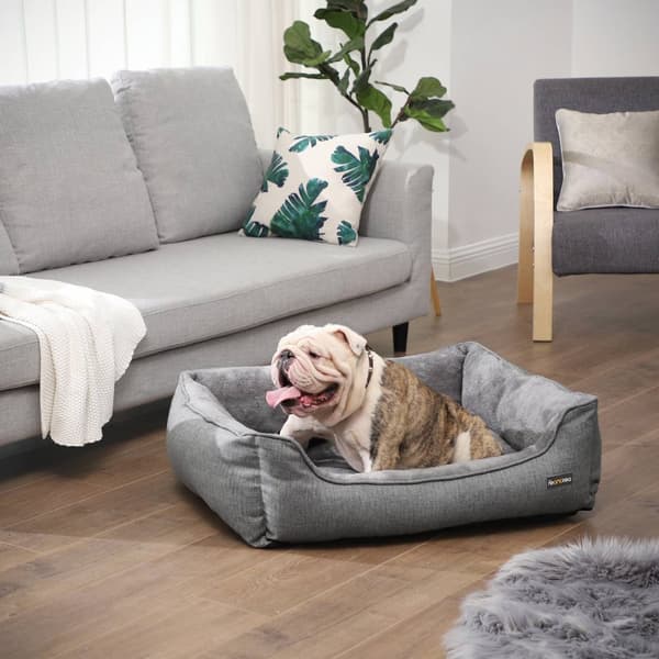 Koiran sänky, Pellava-Look Pet Bed, koiran sohvasänky korotetuilla reunoilla, liukumaton pohja, irrotettava pestävä päällinen, L, keskikokoisille koi
