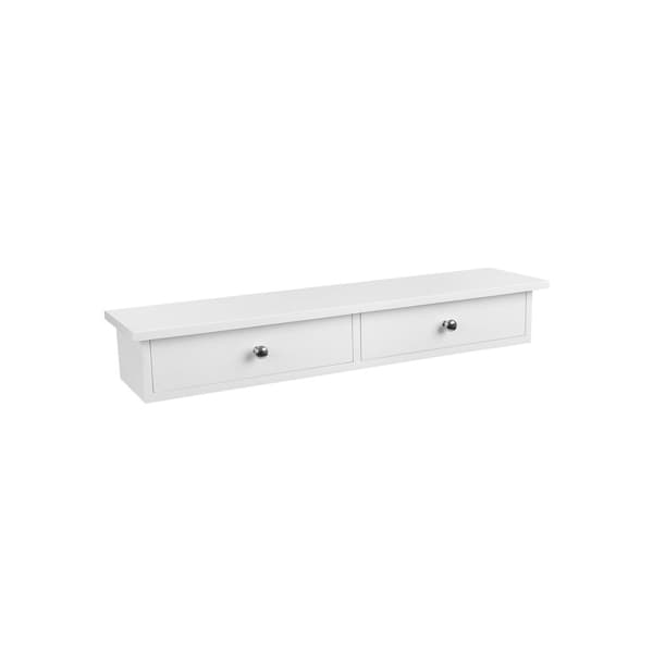 Væghylde, svævehylde med 2 skuffer, højglansfinish, holder op til 15 kg, 65 x 15 x 10 cm, til entré, stue, køkken, hvid