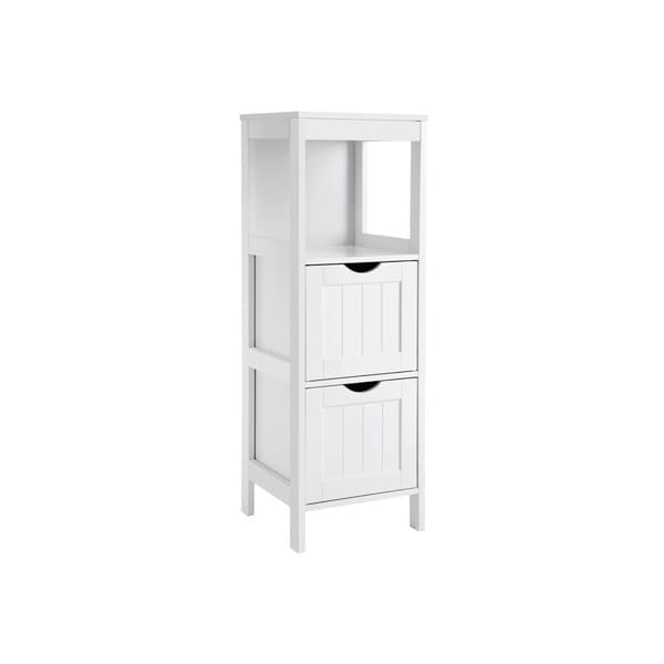 Hörn sängbord Medicinskåp Förvaring för badrum Trä 1 öppet fack 2 lådor Fötter Lantlig stil Vit, MDF paneler, 30 x 89 x 30 cm