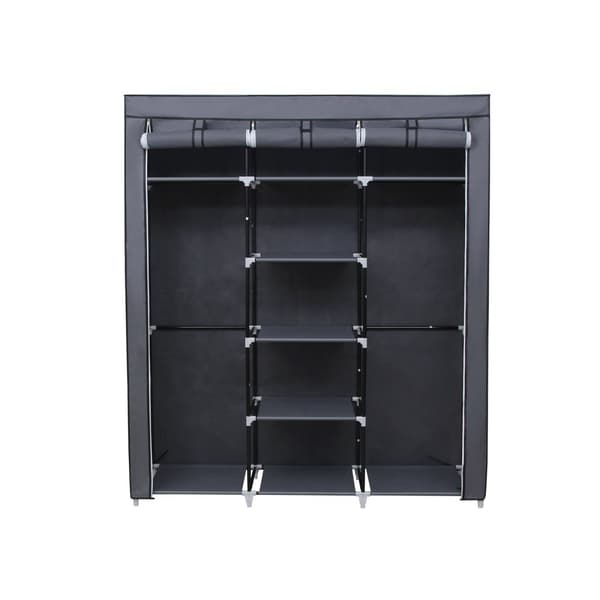 Canvas Wardrobe Bedroom Furniture Cupboard Clothes Storage Organiser Grey 175 x 150 x 45 cm