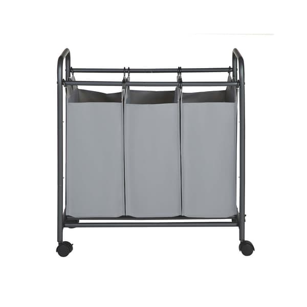 Rullende vasketøjssortering, vasketøjskurv med 3 aftagelige poser, vasketøjsvogn, legetøjsarrangør på hjul, robust, 3 x 44L, grå