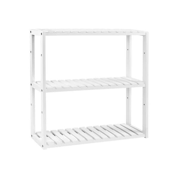 Bambuhylla, höjdjusterbar, 3-fackshylla, 60 x 15 x 54 cm, för badrum, vägg, kök, böcker, vit