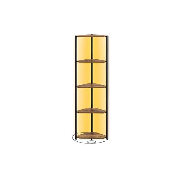 Kulmahylly, jossa on 5 tasoa ja LED-valaistus vintage ruskea