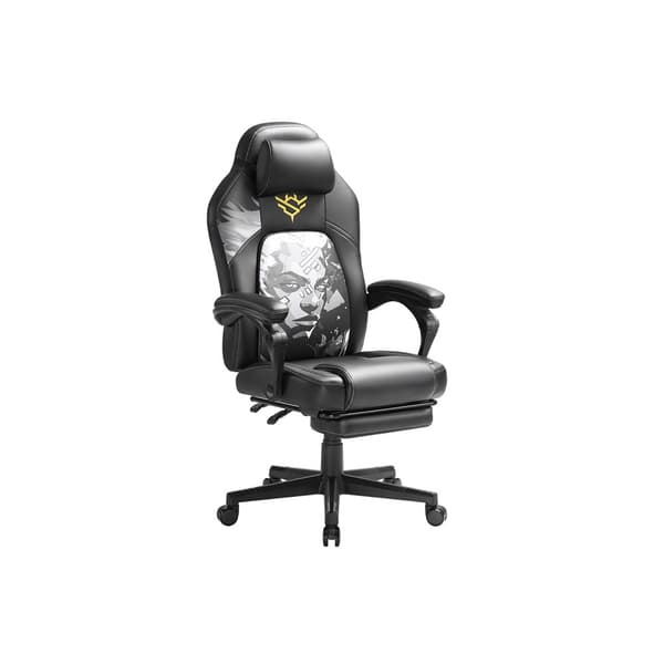 Höjdjusterbar gamingstol med fotstöd ink svart