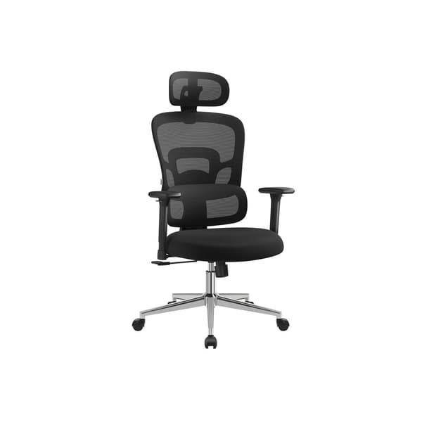 Ergonomisk kontorsstol, kontorsstol med hög rygg, sits i canvas, ländryggsstöd, höjdjusterbar, 3D-nackstöd, justerbara armstöd, ink black