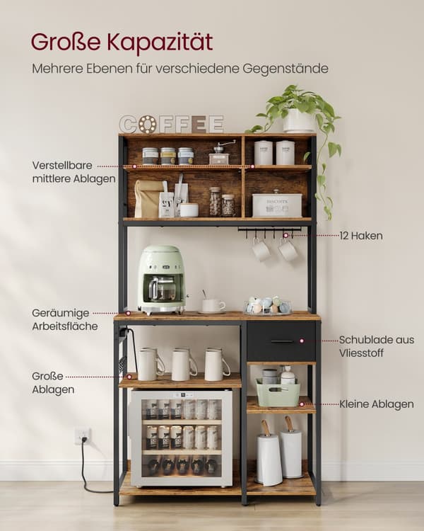 Køkkenhylde med stikkontakter og stofskuffe 40 x 100 x 180,4 cm