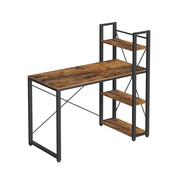 Tietokonepöytä, 120 cm kirjoituspöytä, jossa on säilytyshyllyt vasemmalla tai oikealla, vakaa, helppo asentaa, kotitoimistoon, teolliseen tyyliin, ma