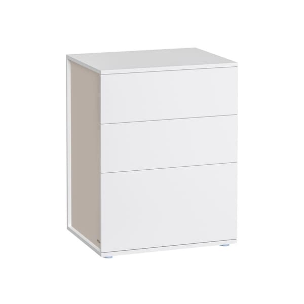 Superhurtig samling uden brug af værktøj, sengebord, natbord med 3 opbevaringsskuffer, sidebord, moderne minimalistisk, soveværelse, stue, mat hvid o