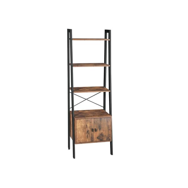 Stigehylde, bogreol med skab, stuehylde, 4 hylder, stabil jernramme, soveværelse, kontor, 56 x 34 x 173 cm, industrielt design, rustik brun