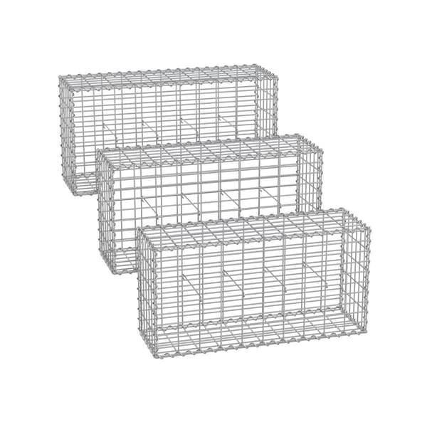 Gabionkorgar med 5 x 10 cm maskstorlek, set om 3 silver