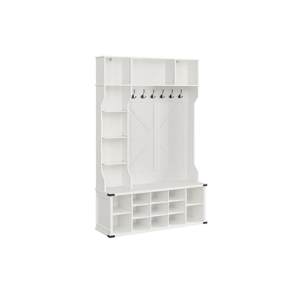 Takki teline, takki teline, eteinen huonekalut kenkäteline, säädettävät hyllyt, 20 avointa lokeroa, 6 kolminkertainen koukut, Country Style Freestand