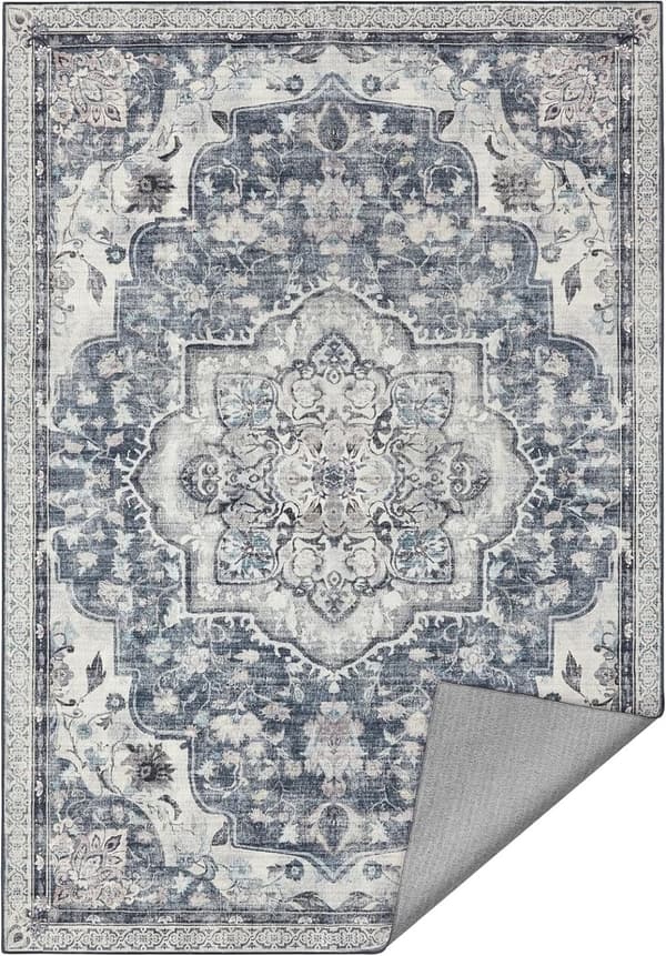 Area Rug 160 x 230 cm Living Room Rug Non-Slip Rug Traditional Vintage Style Living Room Kitchen Hallway Dining Room Machine Washable Dove Grey
