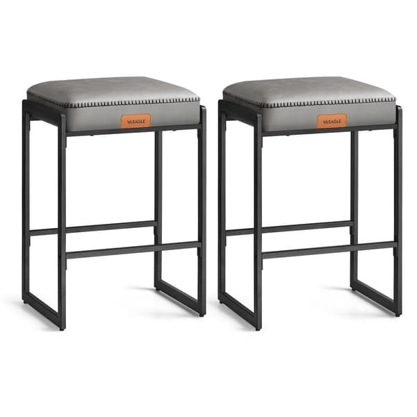 EKHO Collection - Barstolar Set om 2, barstolar i mothöjd, syntetiskt läder med sömmar, moderna barstolar från mitten av århundradet, 26 tum höga, Ki