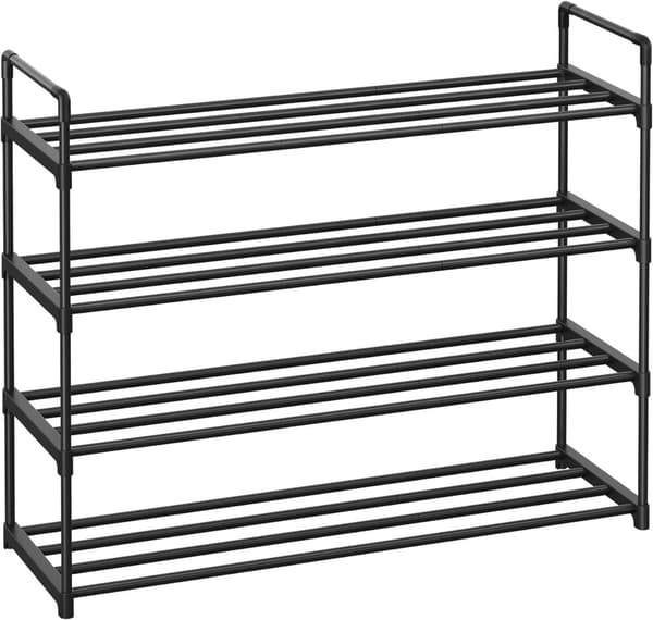 Skostativ, 4-lags skoorganisator, metalstativ til opbevaring af 20 par sko, nem montering, entré, sort LSA14BK