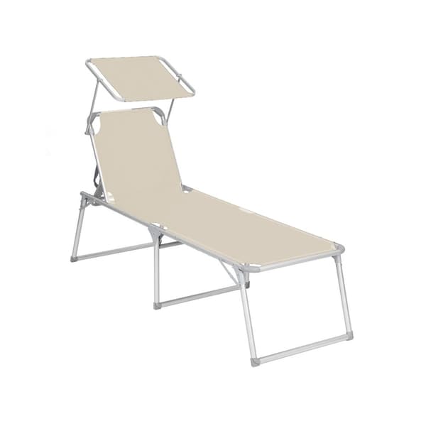 Solstol, solsäng, stor liggsol, 65 x 200 x 48 cm, lastkapacitet 150 kg, med fällbart ryggstöd, solskydd, hopfällbar, för trädgård, balkong, terrass,