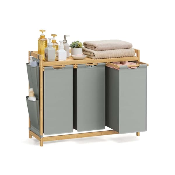 Tvättkorg 3 fack 3 x 50 L 94 x 33 x 78 cm duvgrå