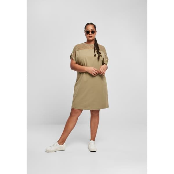 Klädsel - Urban Classics - Skjortklänning - Elastisk spets - Rund halslinning - Upprullade ärmar