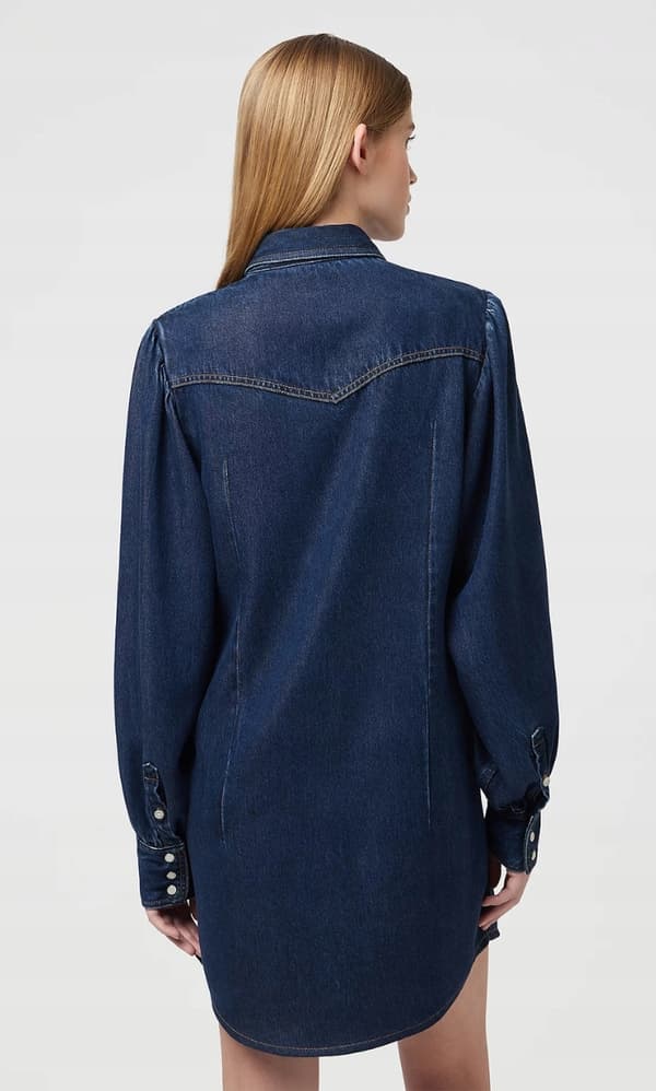 Wrangler SKJORTEKJOLE MED BALOONÆRMER, MARINEBLÅ DENIMKJOLE MED SKJORTE, S