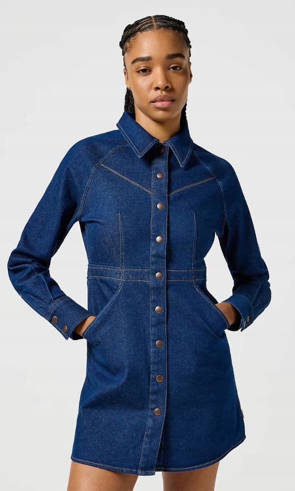 Wrangler SLIM FIT KJOLE Blå Bella FITTED NAVY DENIM KJOLE M
