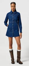 Miniatyrbillede 5 af 7: Wrangler SLIM FIT KJOLE Blå Bella FITTED NAVY DENIM KJOLE M