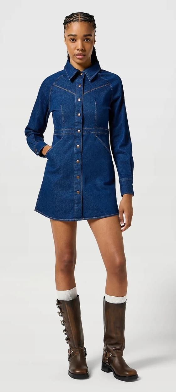 Wrangler SLIM FIT KJOLE Blå Bella FITTED NAVY DENIM KJOLE M