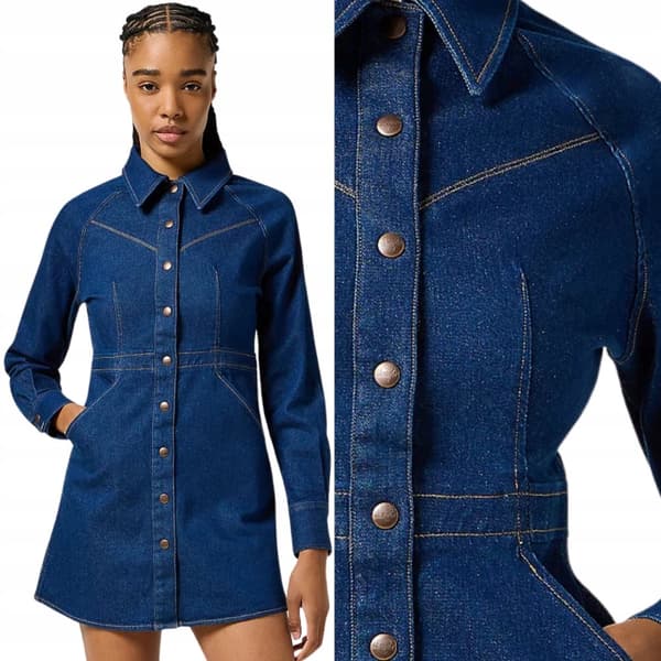 Wrangler SLIM FIT KJOLE Blå Bella FITTED NAVY DENIM KJOLE M