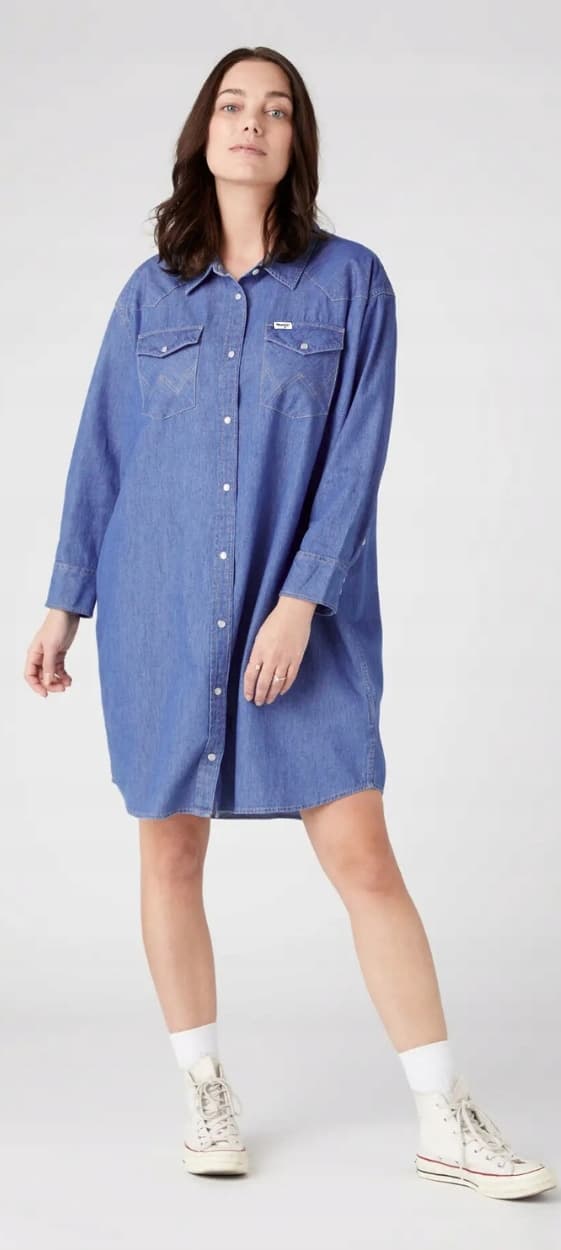Wrangler Farkkupaitamekko Mid Indigo Löysä farkkumekko Sininen Farkku S