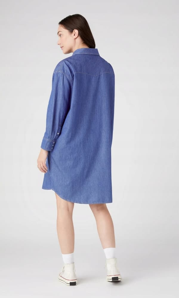 Wrangler Farkkupaitamekko Mid Indigo Löysä farkkumekko Sininen Farkku S