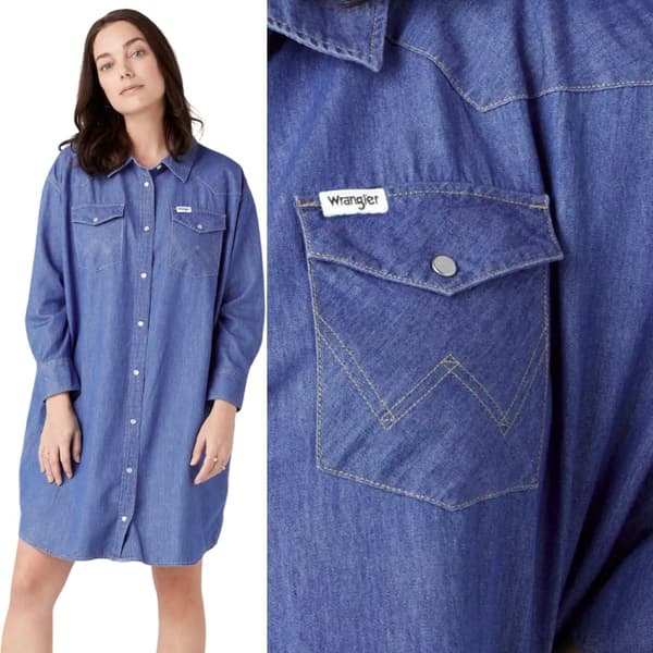 Wrangler Farkkupaitamekko Mid Indigo Löysä farkkumekko Sininen Farkku S