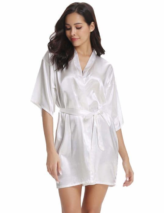 Vlazom klänning - AS000019WL - Kort satin kimono för kvinnor med guld paljetter eller strass