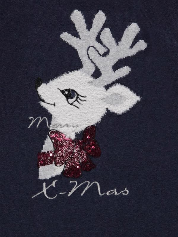 Tyttöjen pitkähihainen mekko, tummansininen, poro, Kanz
