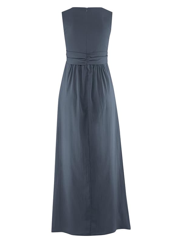 Graviditetskjole maxi elegant ærmeløs grå navlekjole
