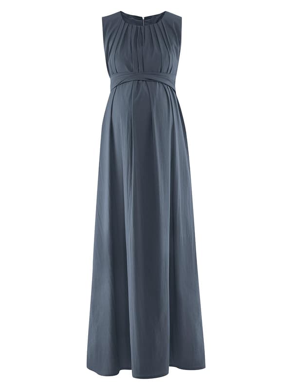 Graviditetskjole maxi elegant ærmeløs grå navlekjole