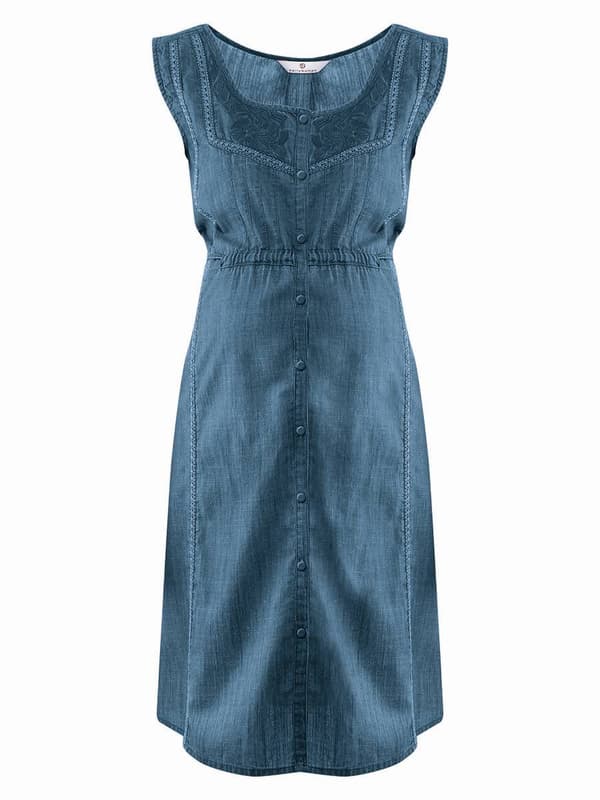 Midi-denim graviditetskjole med navlemønster