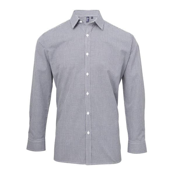 Premier Microcheck langærmet skjorte til mænd Navy/White L