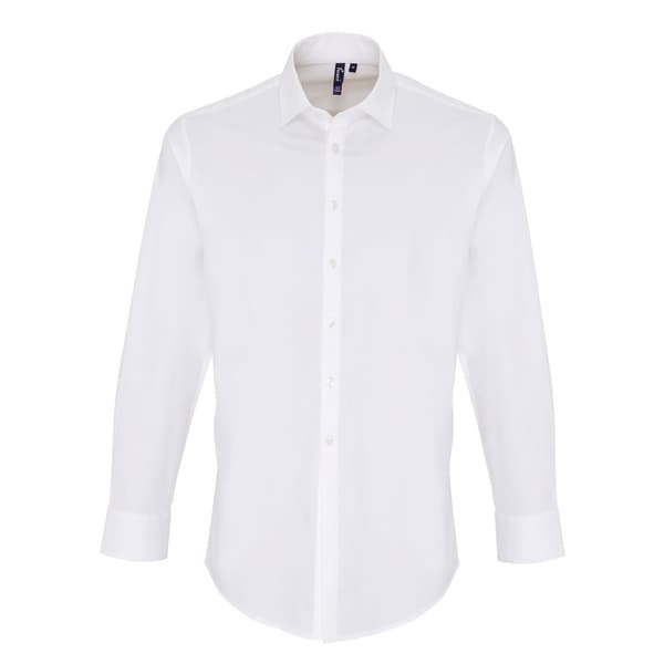 Premier Mens Stretch Fit Poplin långärmad skjorta