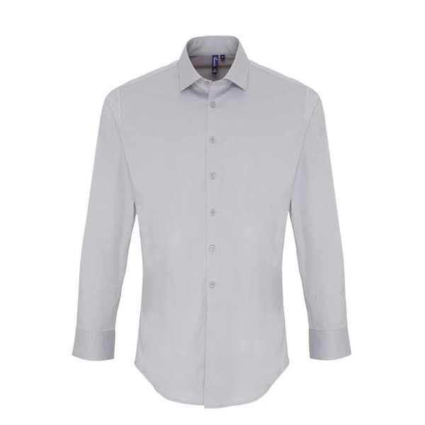 Premier Mens Stretch Fit Poplin långärmad skjorta
