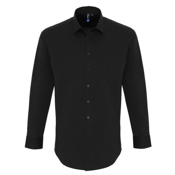 Premier Mens Stretch Fit Poplin långärmad skjorta