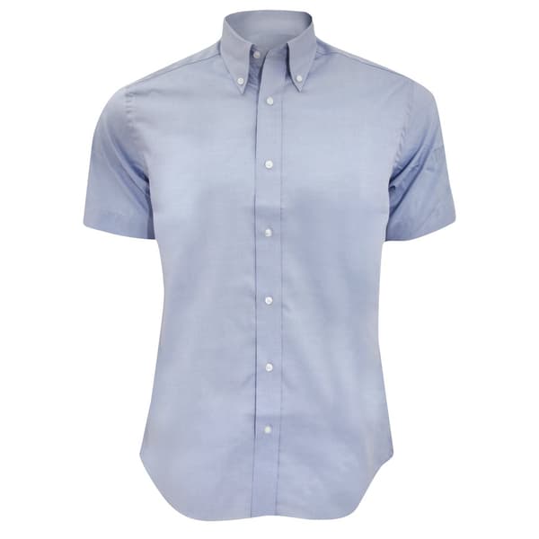 Kustom Kit Kortärmad skjorta för män med skräddarsydd passform Premium Oxford Shirt Light Blue 15.5inch