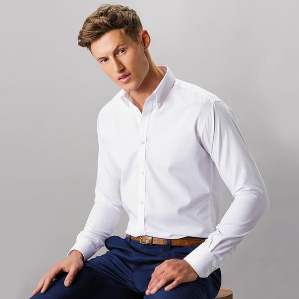 Kustom Kit Långärmad skjorta i Oxford Twill för män