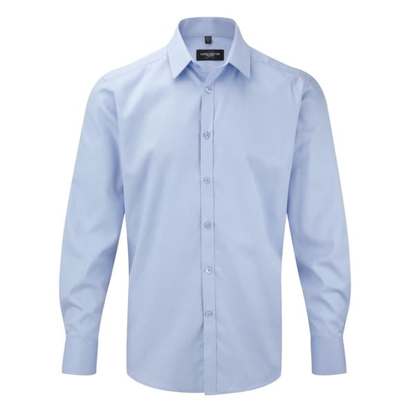Russell Mens Herringbone Long Sleeve Work Shirt Light Blue 15.5