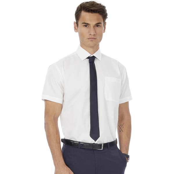Russell Collection Mens Short Sleeve Poly-Cotton Easy Care Poplin Shirt