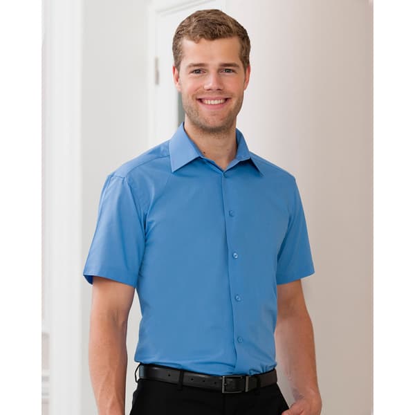 Russell Collection Mens Short Sleeve Poly-Cotton Easy Care Poplin Shirt