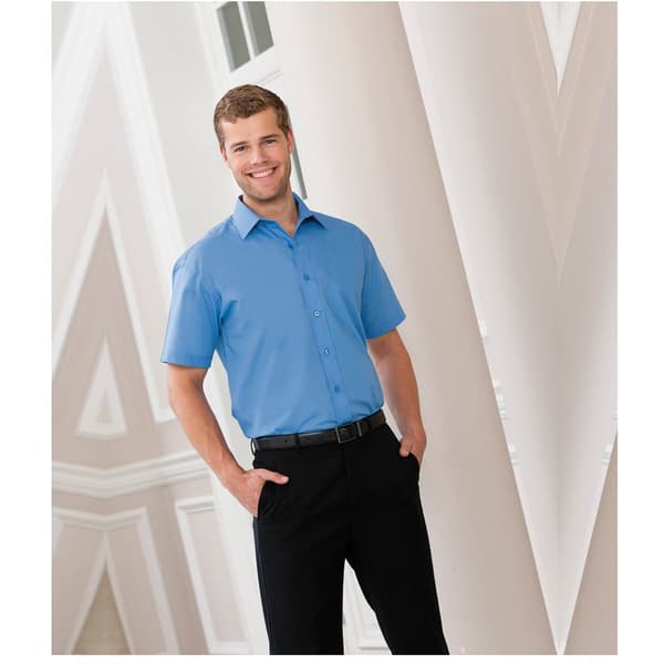 Russell Collection Mens Short Sleeve Poly-Cotton Easy Care Poplin Shirt