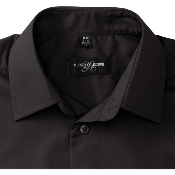 Russell Collection Langærmet poly-bomulds-poplin-skjorte med lang ærme til mænd, der er nem at pleje og skræddersy
