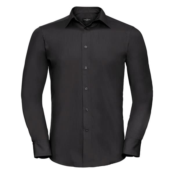Russell Collection Langærmet poly-bomulds-poplin-skjorte med lang ærme til mænd, der er nem at pleje og skræddersy