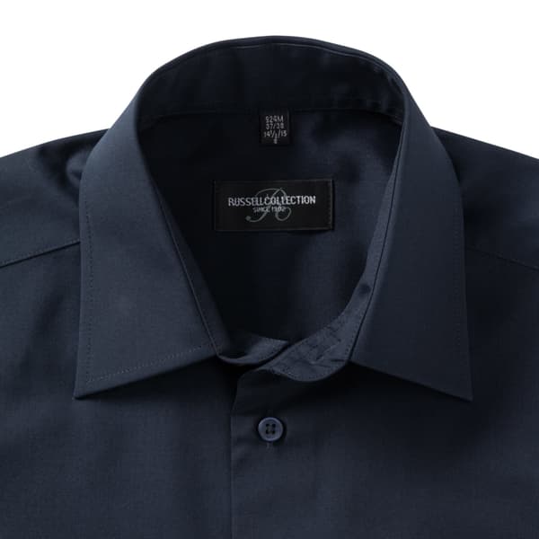 Russell Collection Langærmet poly-bomulds-poplin-skjorte med lang ærme til mænd, der er nem at pleje og skræddersy